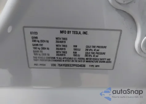 2023 Tesla Model Y Awd/Long Range Dual Motor All-Wheel Drive из США, поврежденный, VIN 7SAYGDEE2PF834036